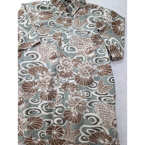 Vintage Hawaiian Button-Up Shirt Sz XL Koi Fish & Lotus Print Short Sleeveion - Picture 3 of 6